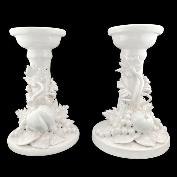 Vietri Set of Candle Pillar with Grape Vines Made in Italy Pottery Candlestick - Picture 1 of 13